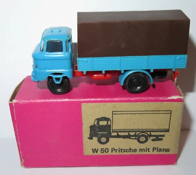 Mini Car VEB DDR Ho 1/87 Camion Telonato Ifa W 50 Pritsche Con Plane IN Box # - Immagine 1 di 4