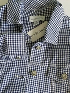 PECK&PECK Gingham Check Jean Jacket Stretch Cotton Metal Buttons Women's M - Picture 1 of 7