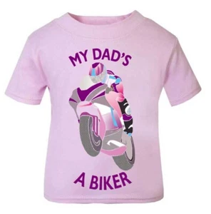Pink purple My Dad Mum A Biker motorcycle children kids t shirt 100% cotton - Picture 1 of 2