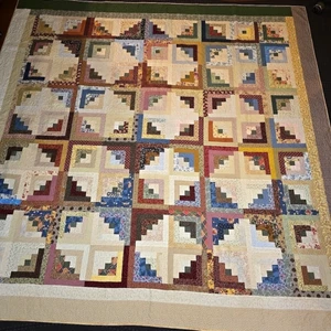 104x104 Handmade Quilt Log Cabin King Size Cottage Farmhouse Floral Signed Thin - Picture 1 of 23