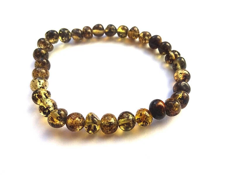 Genuine Natural 6mm Baltic  Amber Green Gemstone Beads Elastic Bracelet 7.5" - Image 1 of 1