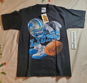 RARE NEW Detroit Lions Kids L 14-16 Black Spellout Shirt Vintage 1996 Pro Player - Picture 1 of 13