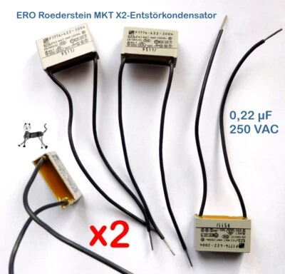 ERO ROEDERSTEIN 0,22 µF 220nF (2 Stück) - ERO MKT X2-Enstörkondensator 250VAC - 100mm Anschlüsse