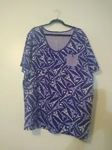 Catherines Sleepwear Top NWT Size 4X 30/32w Short Sleeve Blue & White Fun Print - Picture 1 of 11
