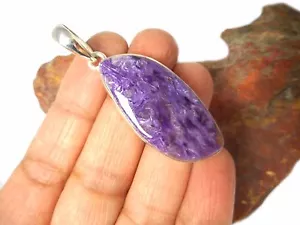 COLGANTE DE PIEDRAS PRECIOSAS CHAROITE plata esterlina 925 - ¡En caja de regalo! - Imagen 1 de 5
