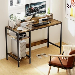 DOSDIOS Gaming Office Computer Desk, 120x50cm with Storage Shelves rustic brown - Picture 1 of 5