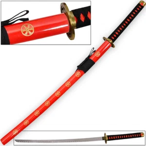 Hachiman Katana of War Japanese Frostbite Sword Tosho Red & Black - Picture 1 of 4