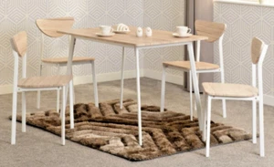 Riley Dining Set Oak Effect with white Legs 4 Chairs - Picture 1 of 7