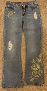 Vintage Limited Too Girls Gold Embroidered Simply Low Flared Leg Jeans Sz 10 Reg - Picture 1 of 12