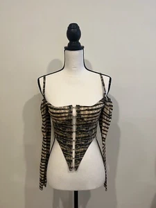 KNWLS Orange & Black Spire Pointed Bustier Top Size UK 8 - Picture 1 of 5