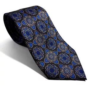 Black & Blue Medallion Silk-Like Tie (Handmade) - Picture 1 of 4