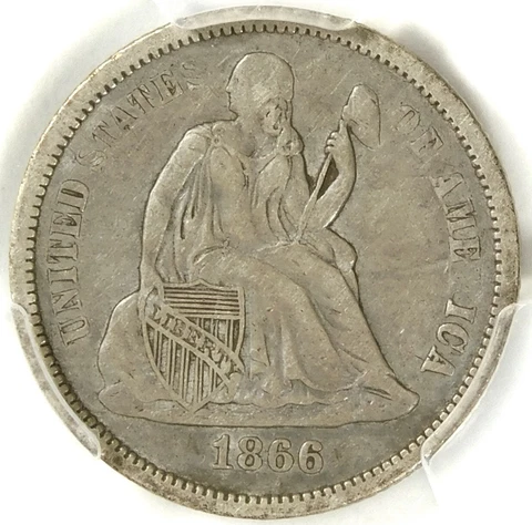 😱👀😍🥰🔘🗽PCGS VF35 1866 S SEATED LIBERTY DIME Cover