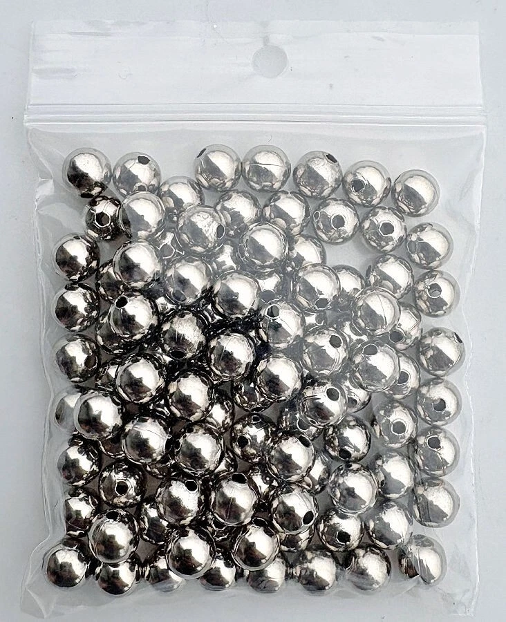 Pkg of 100 each Hollow Metal 8mm Round Beads/Nickle Plated Brass - Image 1 of 1