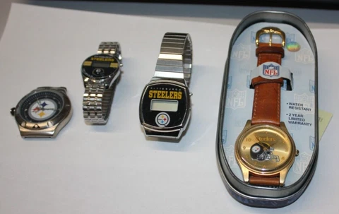 Pittsburgh Steelers Lot of 4 Wrist Watches. 1 new Fantasm. All need new battery Cover