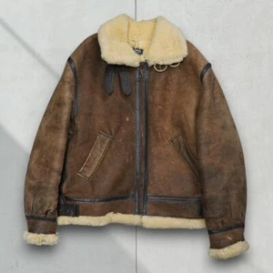 Vintage AVIREX Type B-3 Mouton Boa Flight Jacket Brown Sheepskin Leather 2504SY - Picture 1 of 10