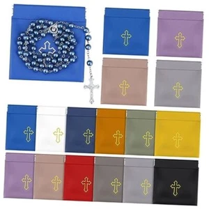 Squeeze Rosary Pouch with Gold Cross Imprint Design Beautiful PU 12 Multicolor - Picture 1 of 7