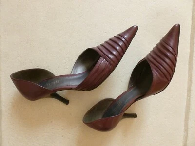  ELEGANTS ESCARPINS  MARQUE " MINELLI " CUIR AUBERGINE PRUNE T. 37 / 38 - Photo 1/4