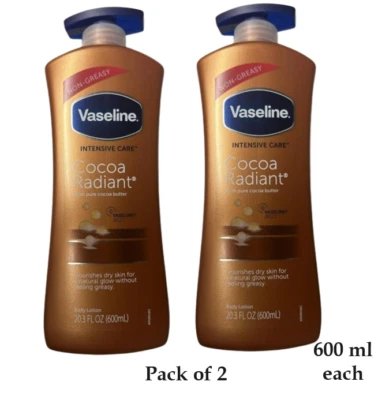 2 X Vaseline Intense Soin Cacao Radiant Beurre de Cacao Corps Lotion 577ml/600ml - Photo 1/4
