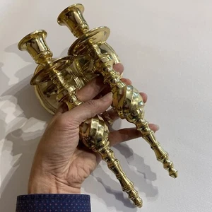 Paar massive Messing Kerzenhalter Wandleuchter Wandbehang Indien 10 Zoll - Bild 1 von 19