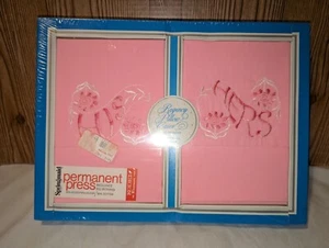 Vintage NOS Pioneer Regency Pillow Cases Monogram His & Hers Pink Made In USA - Picture 1 of 5