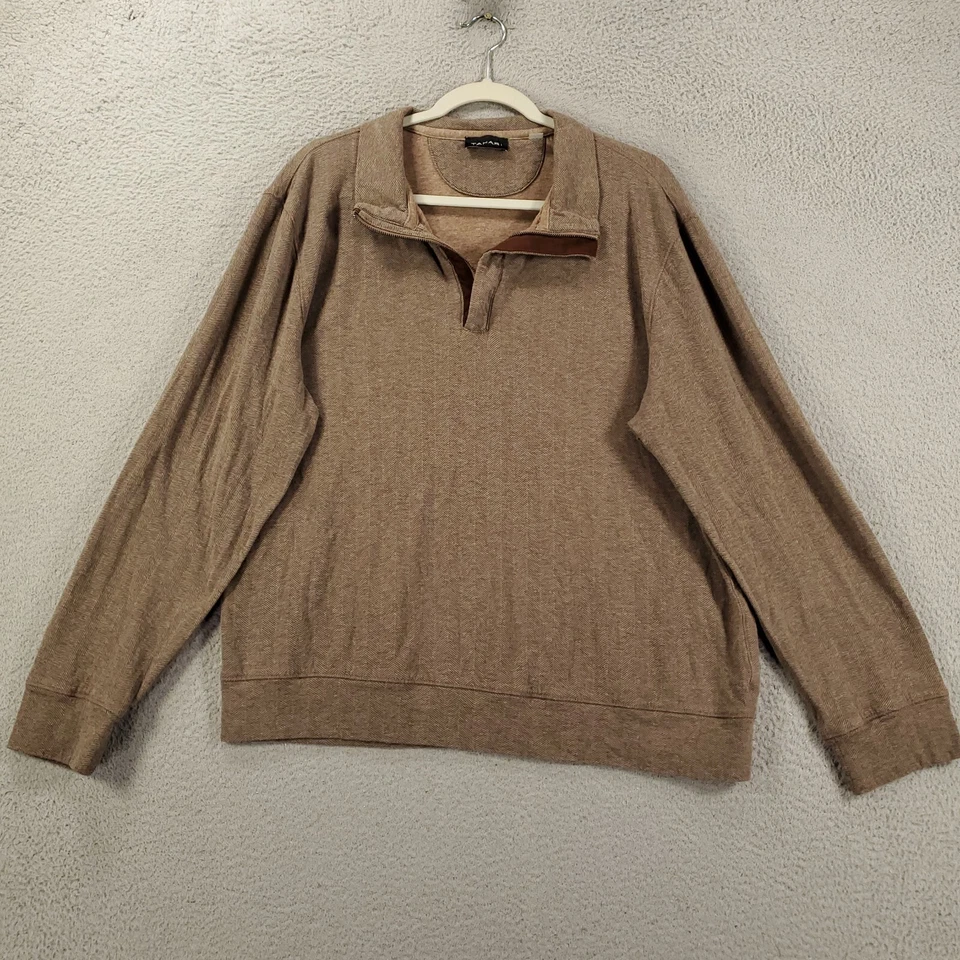 Suéter Sudadera Suéter Tahari Pullover Para Hombres XL Gris Marrón Espiga 1/4 Cremallera Foto 1 de 4