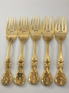 FB Rogers Golden French Rose Pattern 5 Salad Forks Gold Electroplate Flatware - Picture 1 of 8