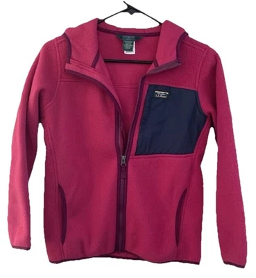 LL Bean Fleece  Kids Size 10-12 Pink Hooded, Full Zip, Front And Side Pockets - Image 1 of 4
