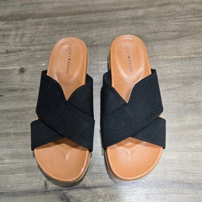 Lucky Brand Sandalia Puntera Abierta Tobogán Mujer’s 9 Sieko Entrecruzado Negro Foto 1 de 4