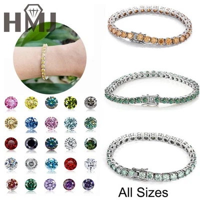 Brazalete de tenis de 3/4/5/6,5 mm todo Moisssanite S925 pulsera de cadena de plata de ley Foto 1 de 4