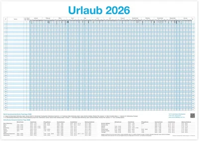 SELLERROCKET XXL Urlaubsplaner 2026 / Personalplaner - bis zu 45 Mitarbeiter I 13 Monate
