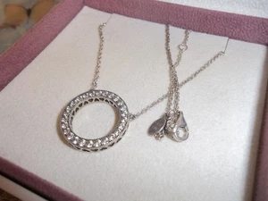 Genuine Pandora Silver Logo Pavé Small Circle Collier Necklace 397436CZ 40cm - Picture 1 of 3
