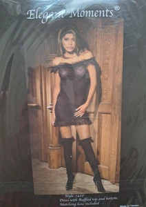 Black Sheer Lace Dress and Stockings Size 8 10 Sexy See Through Mini Outfit UK - Picture 1 of 2