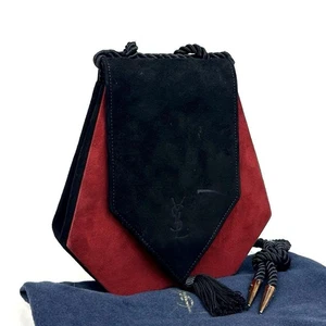 Yves Saint Laurent Shoulder bag YSL Fringe Bicolor Suede Black Red - Picture 1 of 24