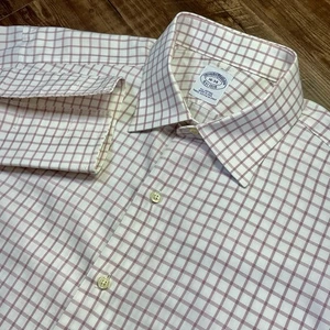 Camisa De Colección Brooks Brothers Para Hombres 16-34 Blanca Rosa Cuadros Italia Puño Francés EE. UU. - Imagen 1 de 7
