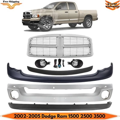Front Bumper Chrome & Grille Assembly Kit For 2002-2005 Dodge Ram 1500 2500 3500 Foto 1 de 4