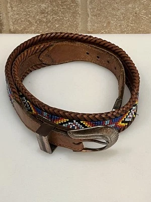 Cinturón Eddie Bauer Indio Cuentas 30 Cuero Marrón Trenzado Navajo Azteca De Colección Años 90 Foto 1 de 4