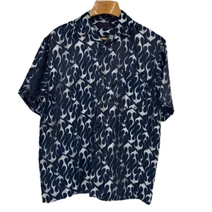 Y2K Mecca Mens Satin Flames Damask Button Up Shirt Large Bowling Streetwear - Picture 1 of 8
