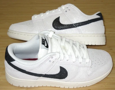 Women's Nike Dunk Low SE Suede Shoes White Black Team Red Sparkle Size 7.5 NIB - Image 1 of 4