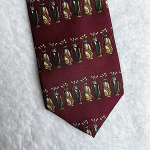 Vintage 90s Chaps Ralph Lauren Golf Golfing Red Maroon Necktie Tie Geometric - Picture 1 of 7