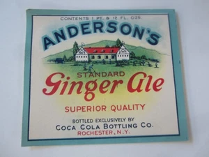 Old Vintage c.1920's - Anderson's GINGER ALE - SODA LABEL - Coca Cola Bottling - Picture 1 of 1
