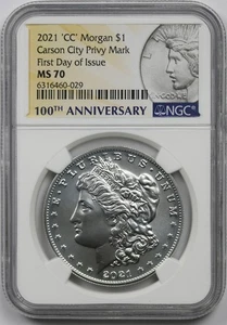 2021-CC Carson City Privy Morgan $1 Centennial MS 70 NGC FDOI Label Error Peace - Picture 1 of 4