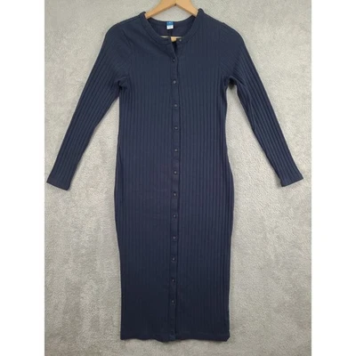 Old Navy Rib Knit Button Front Midi Dress Long Sleeve Women's Medium Stretch - Image 1 of 4