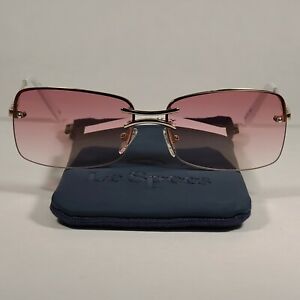 Le Specs That's Hot Rimless Rectangle Sunglasses Bright Gold Frame Pink Gradient