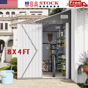 8x4 FT Outdoor Metal Storage Shed Garden Tool Shed Gray w/ Hinged Door for Patio - Picture 1 of 19