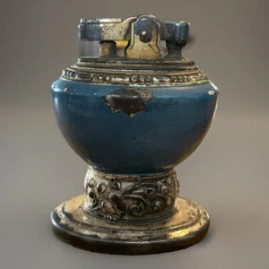 Vintage Georgian Ronson Leona Table & Desk Lighter Blue Nice Patina Not Tested - Picture 1 of 10