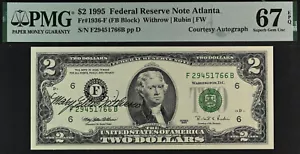 1995 $2 Federal Reserve Note PMG 67EPQ - Courtesy Autograph Mary Ellen Withrow - Picture 1 of 2