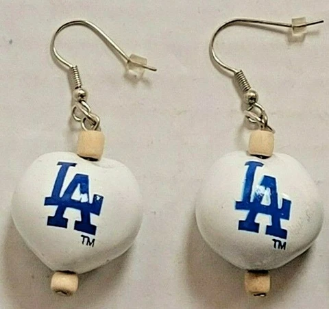 MLB Los Angeles Dodgers Go Nuts Kukui Nut Earrings, New Cover