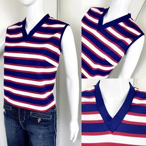 Vintage 1960s 1970s Red White and Blue Striped Jersey Top Tunic S/M (10/12) - Picture 1 of 14