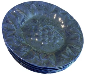 Bordalo Pinheiro Portugal CALDAS Da RAINHA 6 8" Plates Cobalt Blue Fruits - Picture 1 of 8