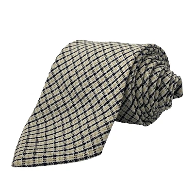 Corbata de seda VIVA para hombre talla 3 1/8" x 55 1/2" gris marfil negro a cuadros corbata iglesia Foto 1 de 4